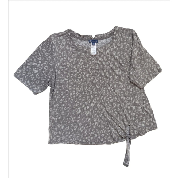 Democracy Tops - Women's Democracy Top Size L Gray Animal Print Tie Front